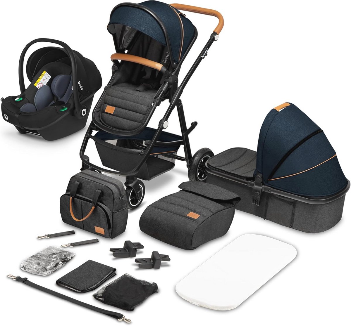 Image of 3-in-1 Kinderwagen met Reiswieg, Buggy en Autostoel | Geschikt van geboorte tot 4 jaar | Pompwielen en Comfortabel Matras