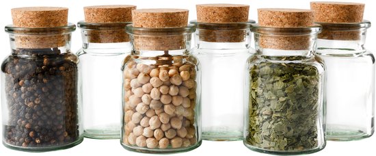 Geribbelde kruidenpotjes (150 ml, 6-delig), stapelbaar en luchtdicht