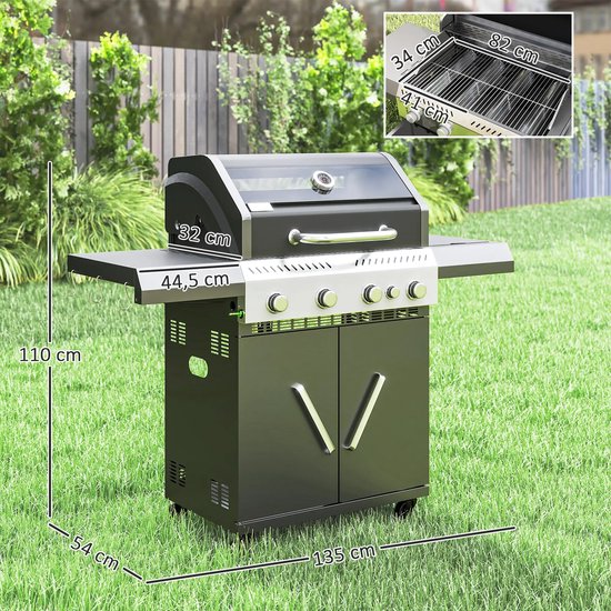 Gasbarbecue - Gasbarbecue en grill - 5 branders - Met slang en thermometer - Zilver + Zwart — afbeelding 2