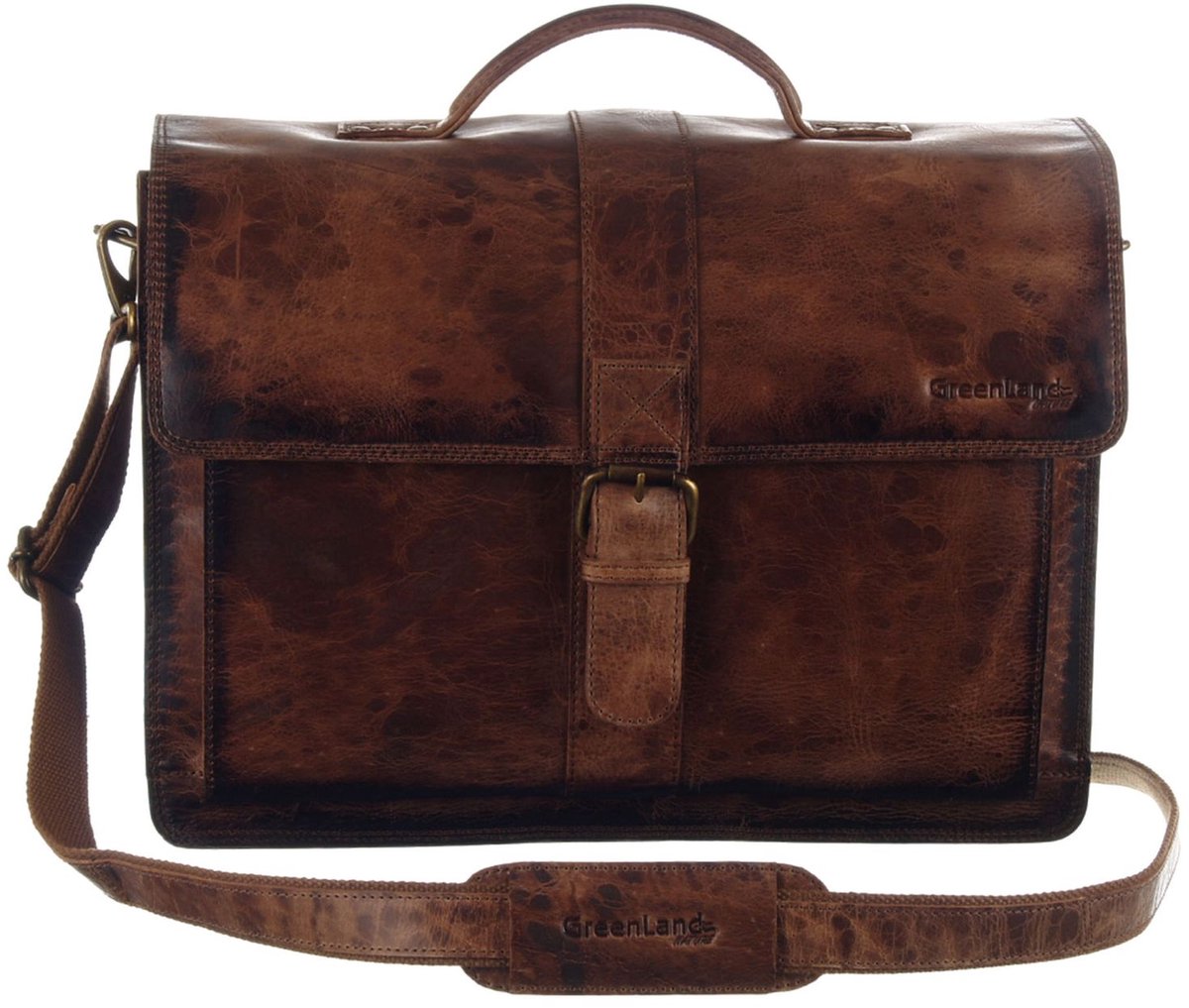 GreenLand Nature Leren Afzonderlijke gevallen Schoudertas MASCU & LINE Briefcase Brown Bruine