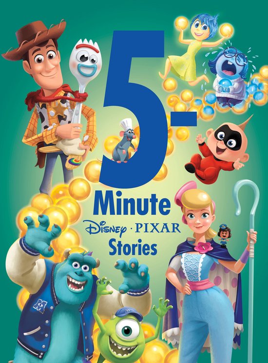 5-Minute Disney*Pixar Stories cover met Woody, Forky, Remy, Joy, Sadness, Jack-Jack, Bo Peep, Mike en Sully.