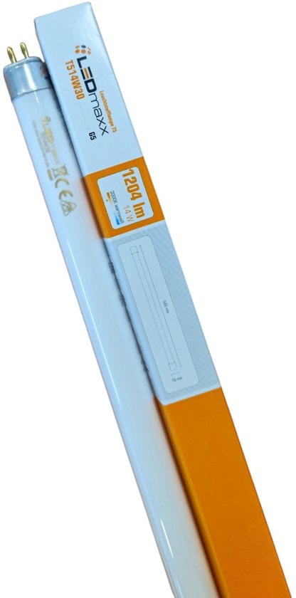 LEDmaxx TL-lamp T5 HE 549 mm 14W/830, 1204 lumen, 3000K warm wit licht, G5 fitting, in verpakking.