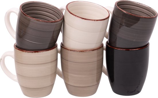Grandes tasses à café industrielles avec anse - Set de 6 - 340 ML - toutes couleurs uniques - tasse à café - tasse à cappuccino