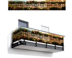 Balkonscherm 500x90 cm - Balkonposter Bloemen - Hek - Stadszicht - Zomer - Balkon scherm decoratie - Balkonschermen - Balkondoek zonnescherm