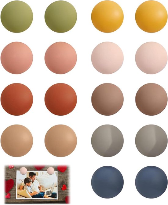 Set van 16 kleurrijke ronde koelkastmagneten, whiteboard, schattig, mat, voor koelkast, kluisje, koelkast, kluisje, doe-het-zelf, keuken, kantoor, huis, kaarten, letters