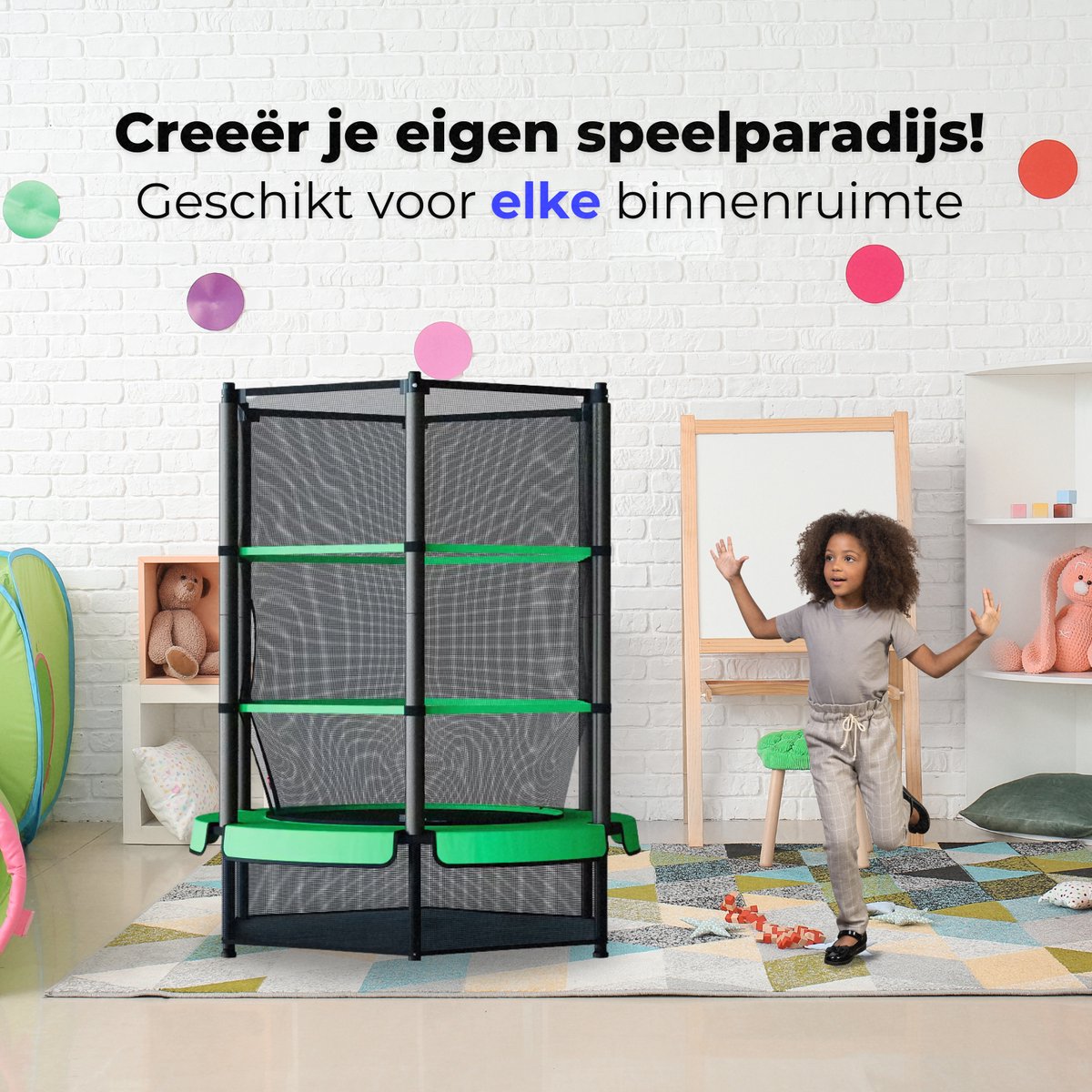 RocketJump LF14 Trampoline - Inclusief veiligheidsnet - Kindertrampoline 140 cm - Groen — afbeelding 5