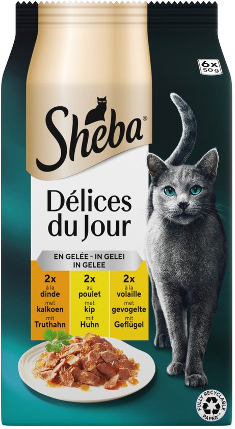 Sheba Delices Du Jour In Gelei Maaltijdzakjes - Kattenvoer - Gevogelte 6x50 g