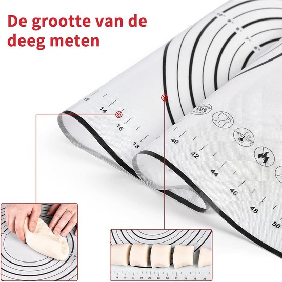 Deegmat, groot, 80 x 60 cm, siliconen bakmat, antislip, anti-aanbak met