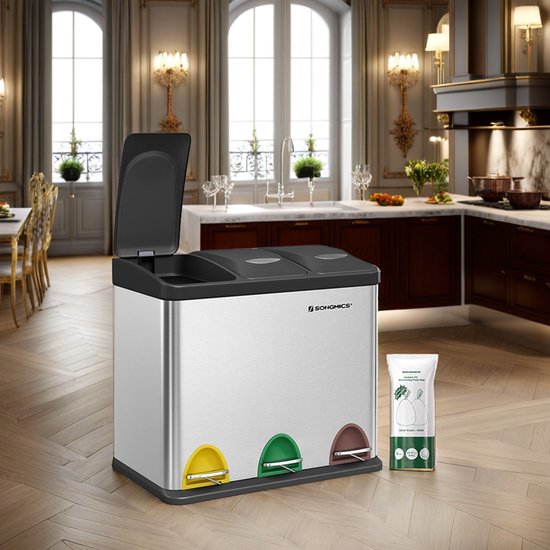 SONGMICS Kitchen Bin 2 x 30 L Stainless Steel