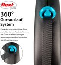 Detailopname van de 360 graden riemuitvoer van een Flexi rollijn met blauwe knop.