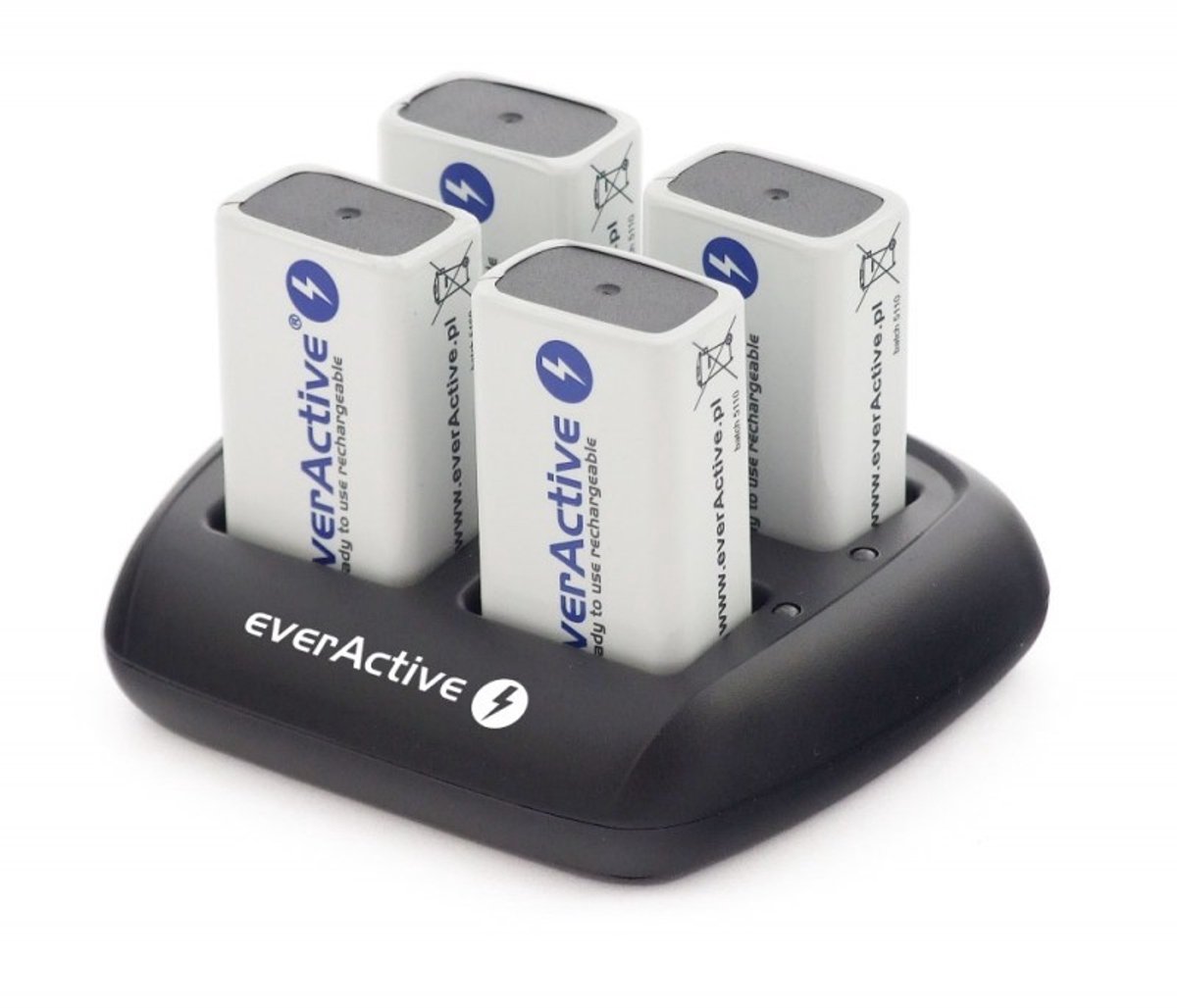 EverActive NC109 Batterijlader voor 4x 9V Oplaadbare Blokbatterijen – LED Indicator – Inclusief 12V Adapter – NiMH – Slimme Lader
