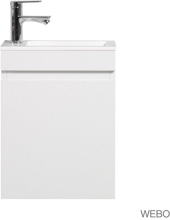 Meuble de toilette WEBO SET COMPLET Ensemble fontaine blanc mat 40x22cm (comprenant trop-plein, robinet, siphon et vidage clic)