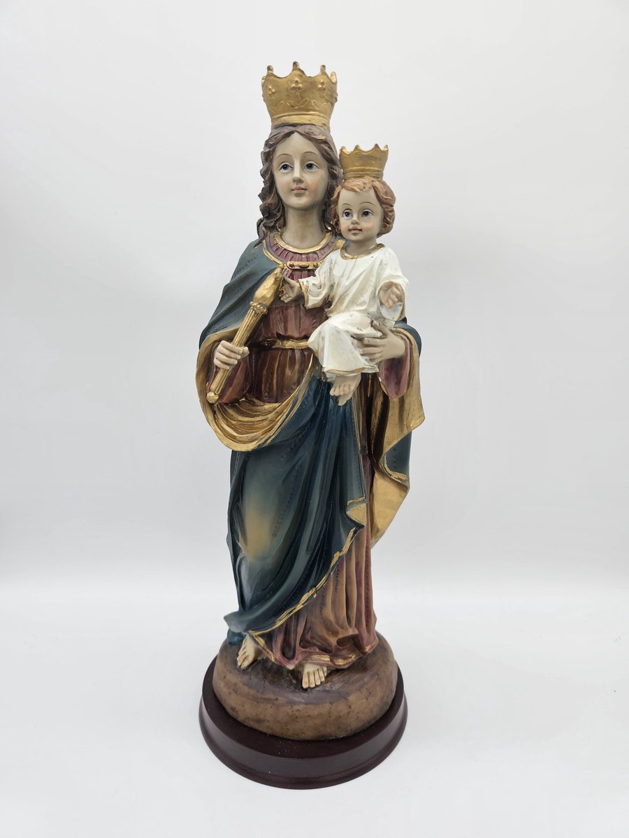 Maria met kind Jezus op haar arm - beeld 31 cm - Madonna en Jezus Christus dragen kronen - op console - materiaal polystone - religieus beeld