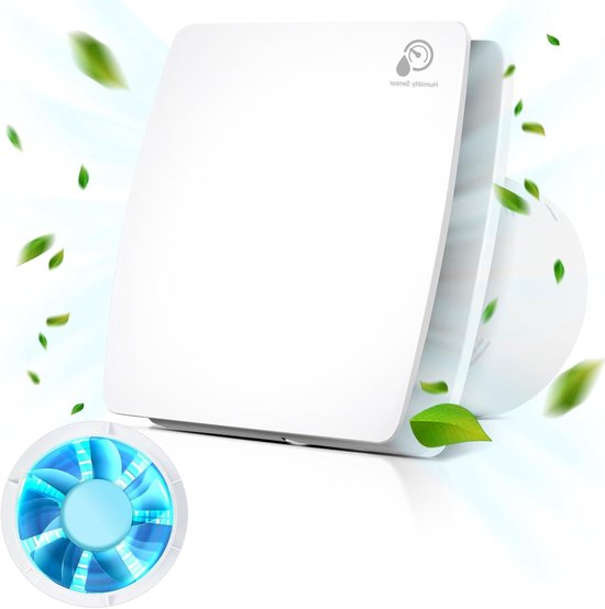 Ventilateur de salle de bain avec capteur d'humidité et temporisateur 100 mm 12 W - 95 m³/h, avec volet anti-retour pour montage mural, au plafond et sur fenêtre