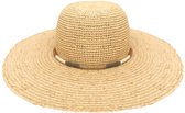 Mia Capeline – Zonnehoed Dames Brede Rand Strohoed - Maat: M-L: 58 cm - Naturel