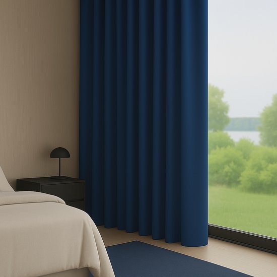 Home des Rideaux - ELSA - Rideau - Avec Bande Plissée - Occultant - Prêt à l'emploi - 150x260 cm - Blauw Foncé - 1 Pièce