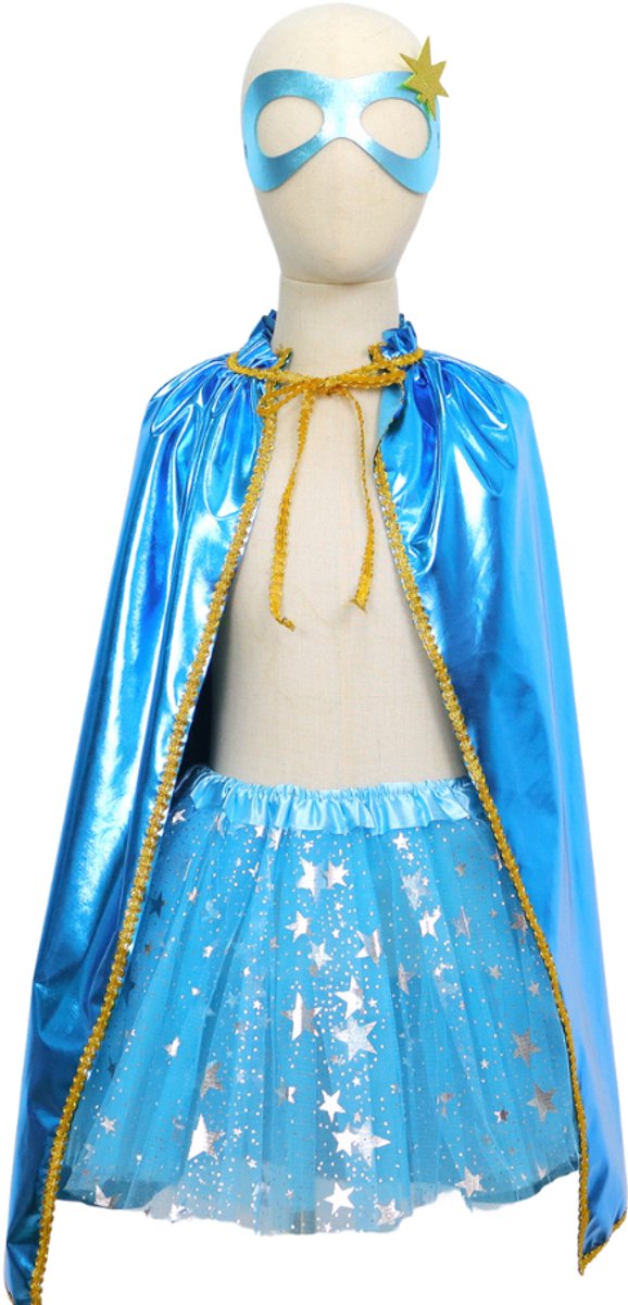 Joya Kids® Verkleedset Meisje | Superhelden Outfit Kind | Tutu Rok + Metallic Cape + Masker | Superheldin Ster | Prinses | Meisje Verkleedset | Prinsessencape | Carnaval | Verkleedkleding 3-delig | Blauw — afbeelding 10
