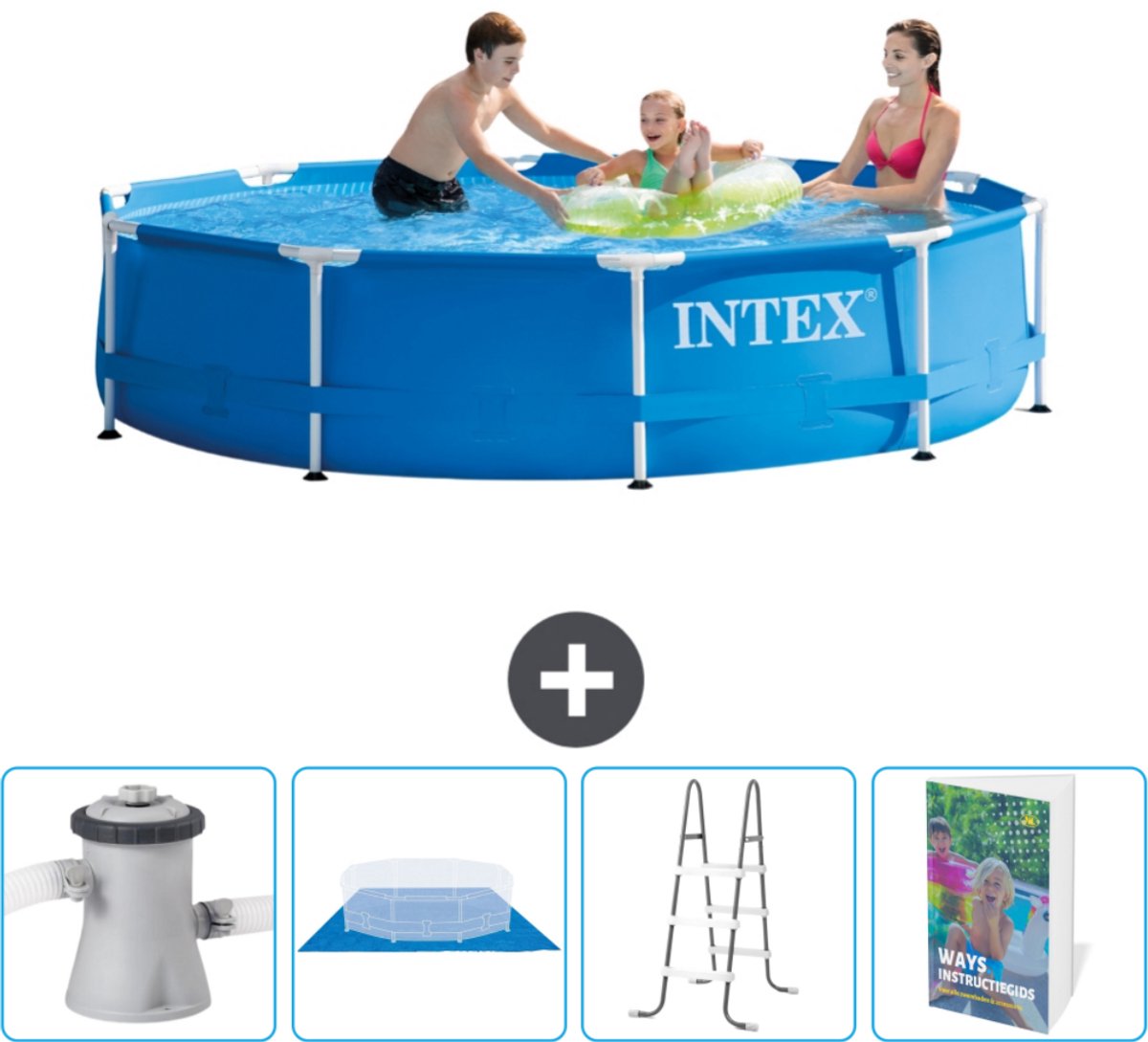 Intex Rond Frame Zwembad – 305 x 76 cm – Blauw – Inclusief Zwembadfilterpomp – Grondzeil – Ladder – Zwembadgids