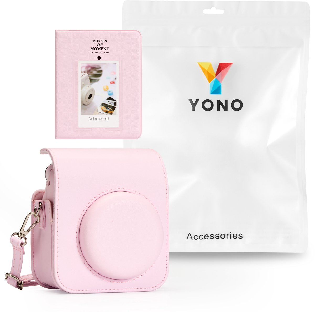 Berfea Cameratas, compatibel met Fujifilm Instax Mini 12 Instantcamera-accessoiresets, schoudertas met boekalbum, stickers, gekleurde filter, wanddecoratieframe, selfie-objectief, paars, draagtas