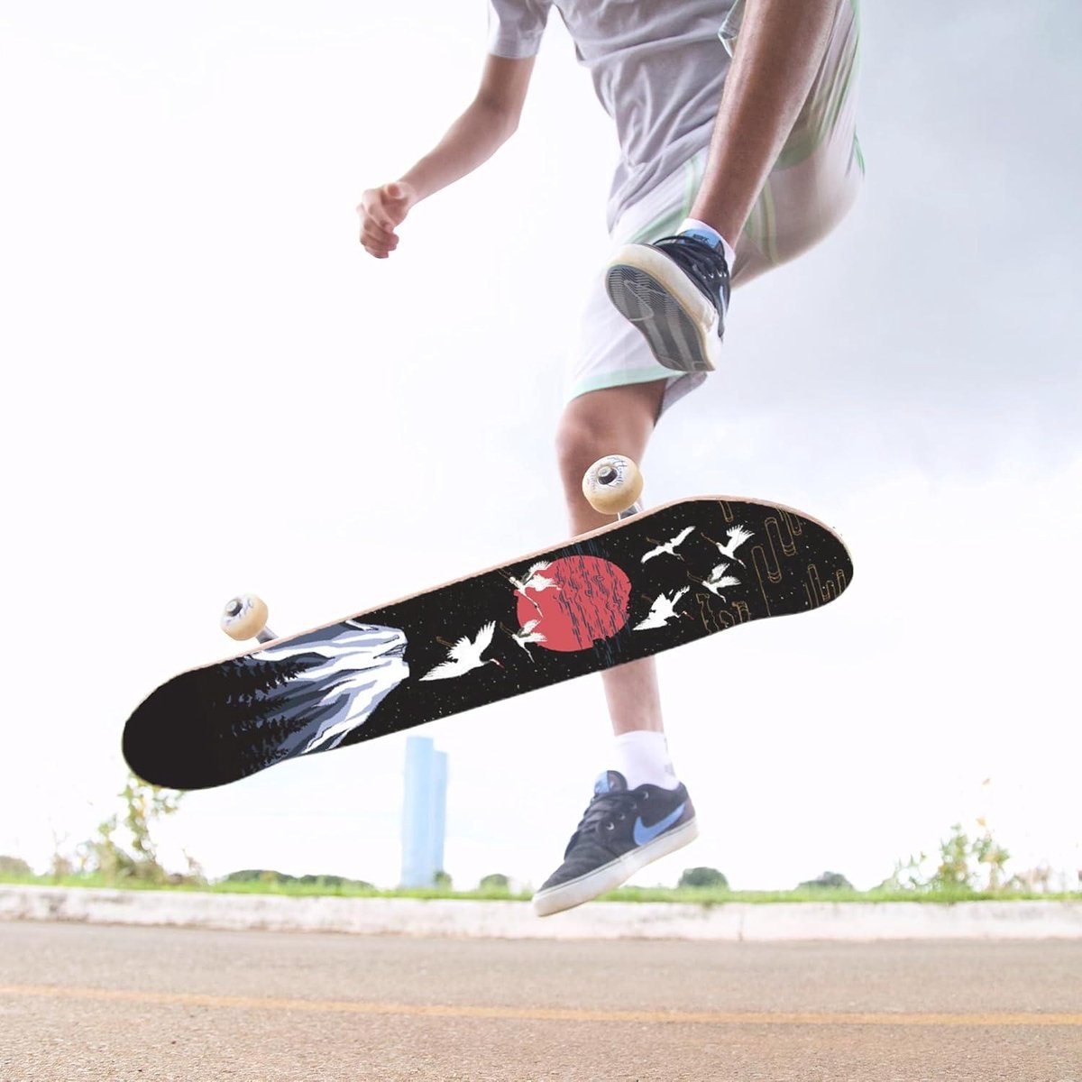 Skateboard Griptape Sticker Witte Kraanbergen Voor Longboards en Scooters - Bubbelvrij, Waterdicht, Antislip, Slijtvast 24x85cm