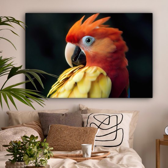 Tableau sur toile 120x80 cm - Décoration murale exclusive Gros plan - Perroquet - Plumes - Oranje - Décoration murale salon - Décoration chambre à coucher - Accessoires de chambre - Tableaux sur toile