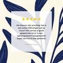 Recensie met sterren: 'De kleuren zijn prachtig, het is een echte blikvanger aan je muur! Het canvas is goed gespannen en er is een ophangsysteem meegeleverd! Super service & snel geleverd.' - Irene de Jong.