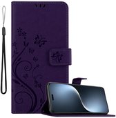 Cadorabo Hoesje geschikt voor Honor Magic 7 Lite in BLOEMEN DONKER PAARS - Beschermhoes in bloemmotief met magnetische sluiting, standfunctie en kaartsleuven Book Case Cover Etui