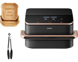 Cosori Twinfry Dubbele Airfryer XXL - met 100 stuks bakpapier - Heteluchtfriteuse 10 liter - Twee kookvakken of 1 MegaZone - 6 Programma's - Boven- en Onderwarmte - Dual Zone Technologie