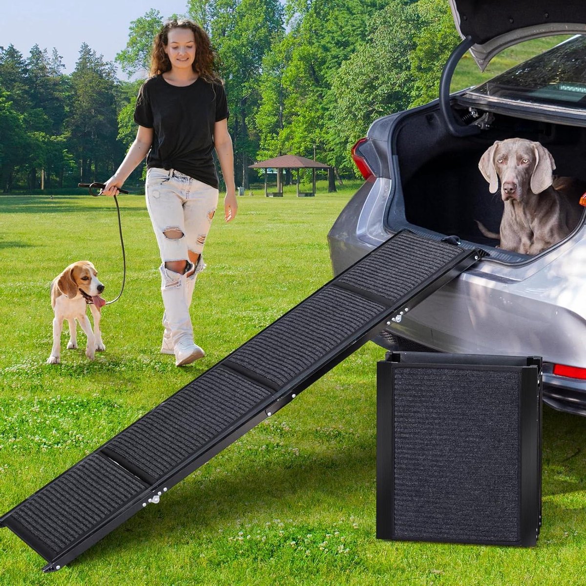 Foldable Dog Stairs for Car SUV - 160 cm Height, Aluminium, for Large Dogs, Extendable for Truck Loft Bed