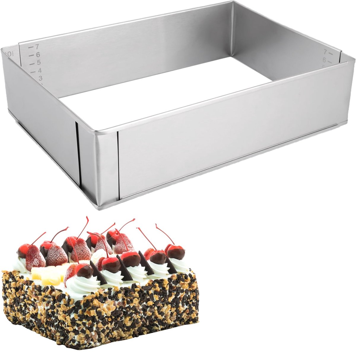 Ibenzoa® Professioneel Rechthoekig Verstelbaar Bakframe - 8cm, Voor Diverse Taarten