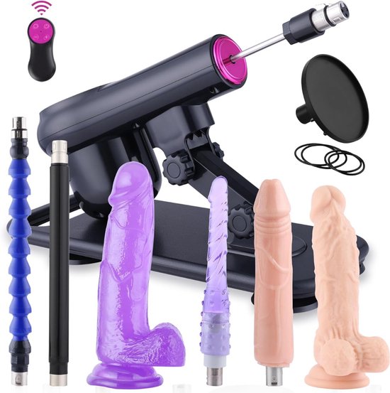 Foto: Sex machine met 7 luxe opzetstukken dildo neukmachine fuck machine met afstandsbediening compleet sexmachine pakket inclusief dildo s en anaal dildo s seksmachine voor mannen en vrouwen discreet verzonden