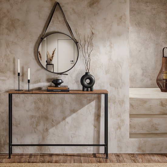 SoBuy Consoletafel Bijzettafel Haltafel – Natuur/Zwart 120x20x80cm, FSB19-XL-N – Smal Design, Ruimtebesparend, Hout/Metaal