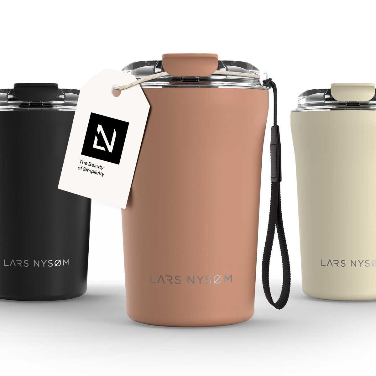 LARS NYSØM Rørelse Thermo Coffee Mug-to-go 380ml - BPA-vrij met Isolatie - Met Draagriem & Tritan Deksel (Blush Rose)