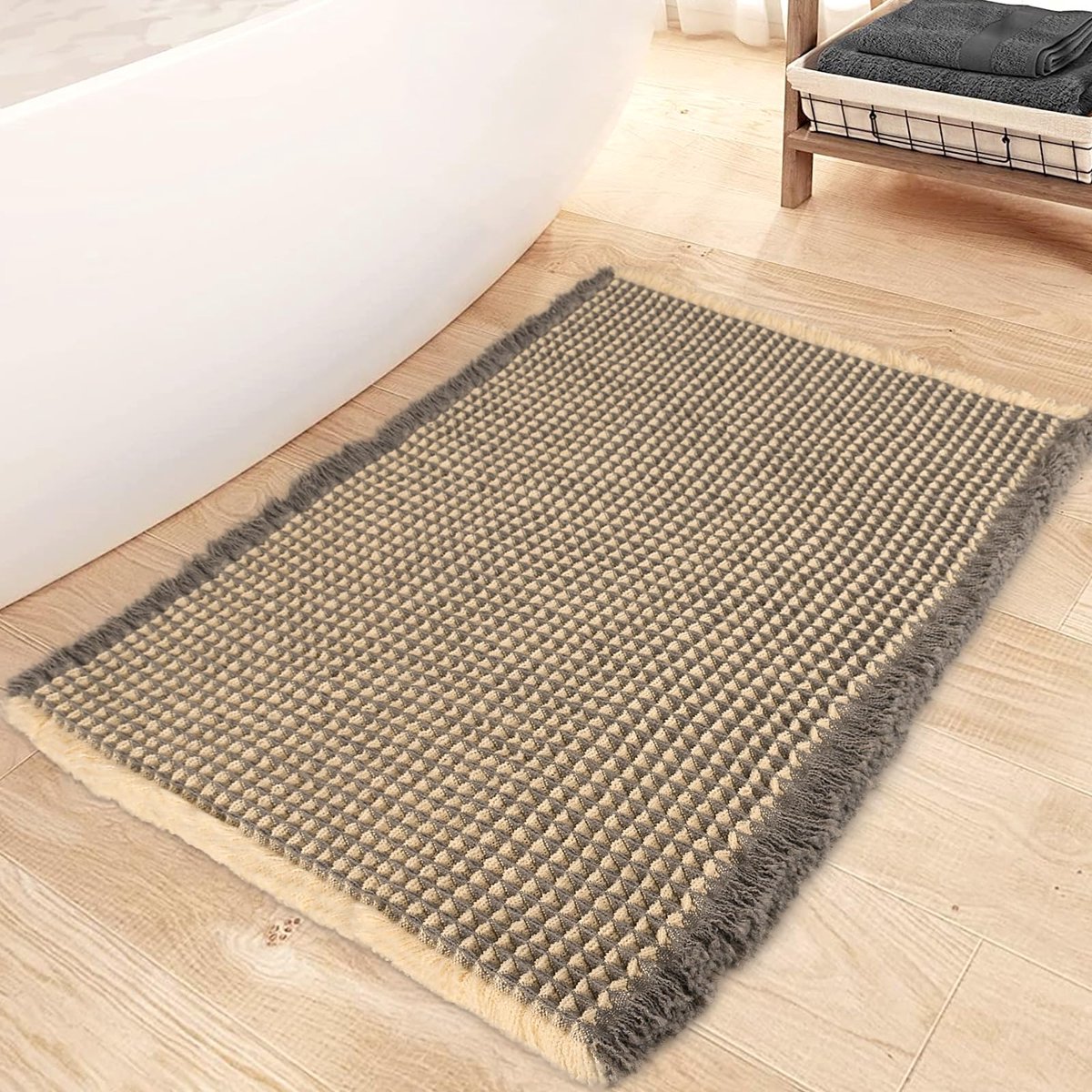 Ibenzoa® Premium Microvezel Absorberende Badmat, 61 x 91 cm - Donkergrijs & Beige
