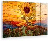 MuchoWow® Peinture sur verre 120x80 cm - Peinture acrylique sur verre - Tournesol - Mosaïque - Coucher de soleil - Jaune - Photo sur verre - Décoration murale salon - Décoration murale chambre - Peintures