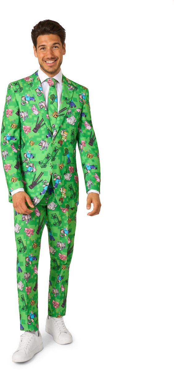 OppoSuits Minecraft Heren Pak - Mannen Kostuum - Blazer, Broek en Stropdas - Game Outfit - Verkleedkleding - Groen - Maat EU58