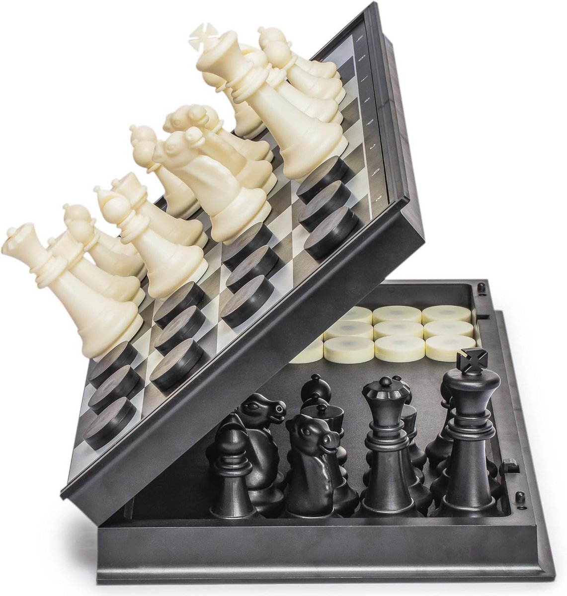Grote 2-in-1 Reis-set Magnetisch Schaak- & Damspel – Opvouwbaar, Draagbare Multi-Spelset