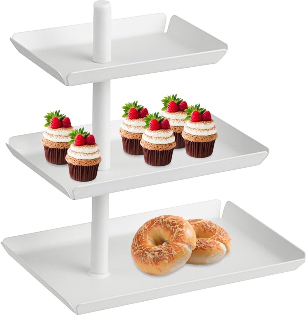 Ibenzoa® Draaibare Fruitstandaard, 3-Vierkante Verdiepingen, Elegant Presentatietafel voor Feesten en Evenementen