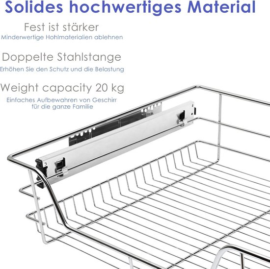 Eulenke 2 x 60 cm telescopische lade, inbouwlade, telescopische lade, keukenlade, mand met railsysteem, inbouwlade, keukenkast, keukenlade