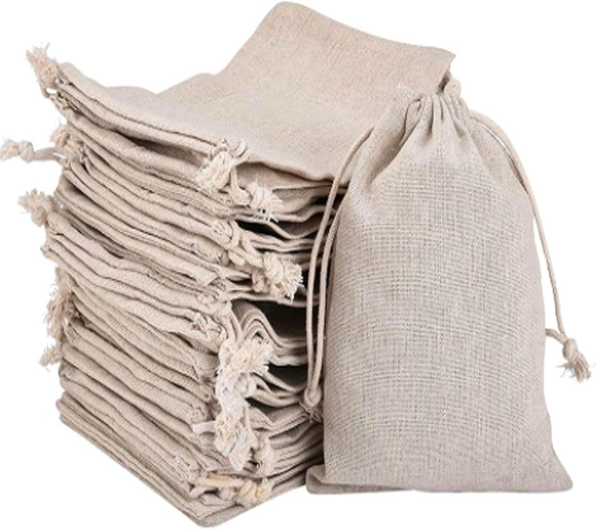 Jute Zakjes met Trekkoord - Set van 20 Stuks - Cadeauzakjes van Jute Stof voor Bruiloften en Kerstcadeaus