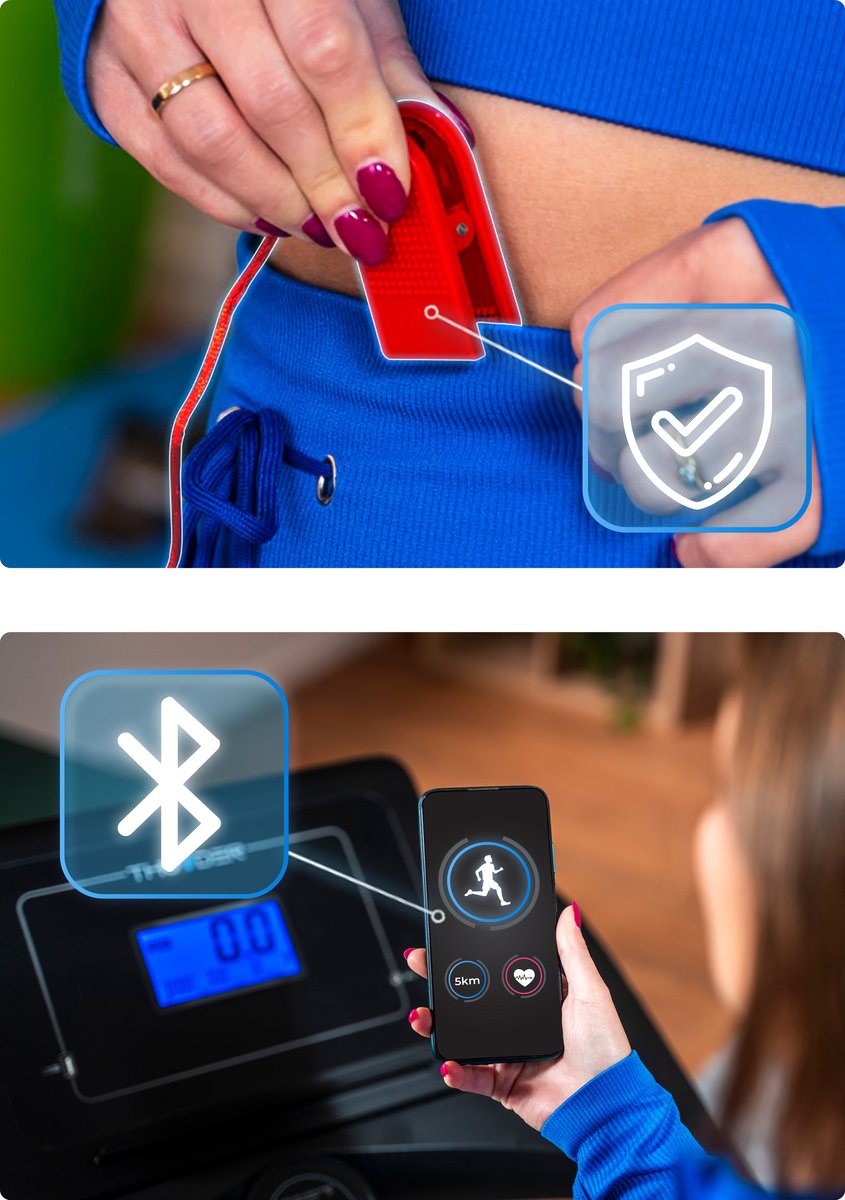 Afbeelding 2 van THUNDER® Loopband | PHENOM-S-BLACK | Opvouwbaar en Krachtig | 18 km/u | Breed Loopvlak 45 cm | Bluetooth | App Compatibel | Luidsprekers | Verstelbare Hellingshoek | Max. 160 kg | Veiligheidssleutel | Transportwielen |