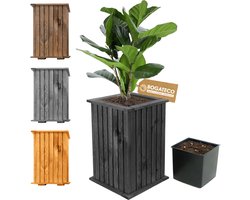 BOGATECO houten bloembak | Plantenbak | Bloempot 40 x 25 x 25 cm | Kruidenpot voor huis tuin balkon terras | Pot met kunststof inzetstuk | Waterdicht | Zwart