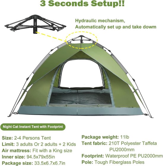 Pop Up Tent voor 3-4 Personen - Eenvoudig Op te Zetten, Waterdicht en Multifunctioneel voor Kampeeruitjes en Tuinactiviteiten — afbeelding 4