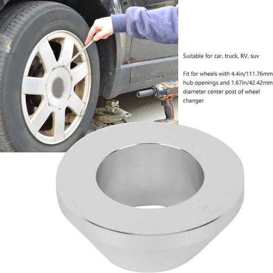 Tire Changer Centering Cone Adapter – Fits 1.67" Post, Up To 4.4" Hub, Matte Silver, For SUV/Truck Manual Tire Changers