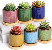 Kleurrijke Keramische Plantenpot Set - Decoratief en Functioneel - 6 Stuks - Klein