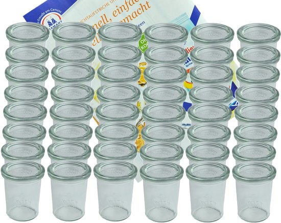 Set van 48 Weckpotten 160 ml met 48 glazen deksels incl. Diamant-Zucker Gelierzauber receptenboekje