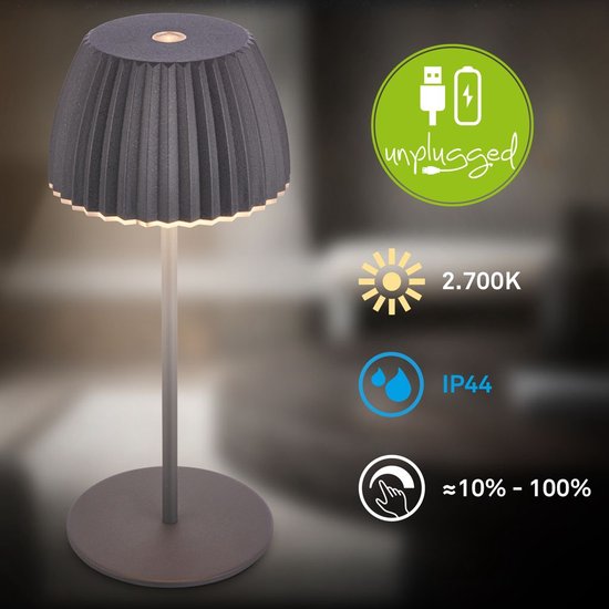 BRILONER Riffle - Mini lampe de table rechargeable - lampe sans fil - intensité variable tactile - pour l'intérieur et l'extérieur - Lauréat du German Design Award 2025 - anthracite - Ø8,5 x 20 cm