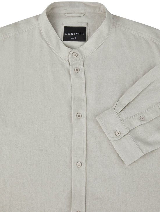 Licht beige linnen overhemd met ronde kraag, knoopsluiting en opgerolde mouwen. DENIMFY maat L.