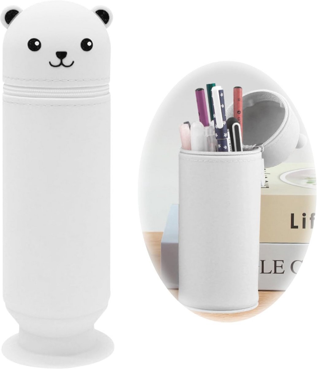 Schattig Beren Etui voor Pennen en Potloden - Grote Opstaande Beker Etui in Zachte Siliconen