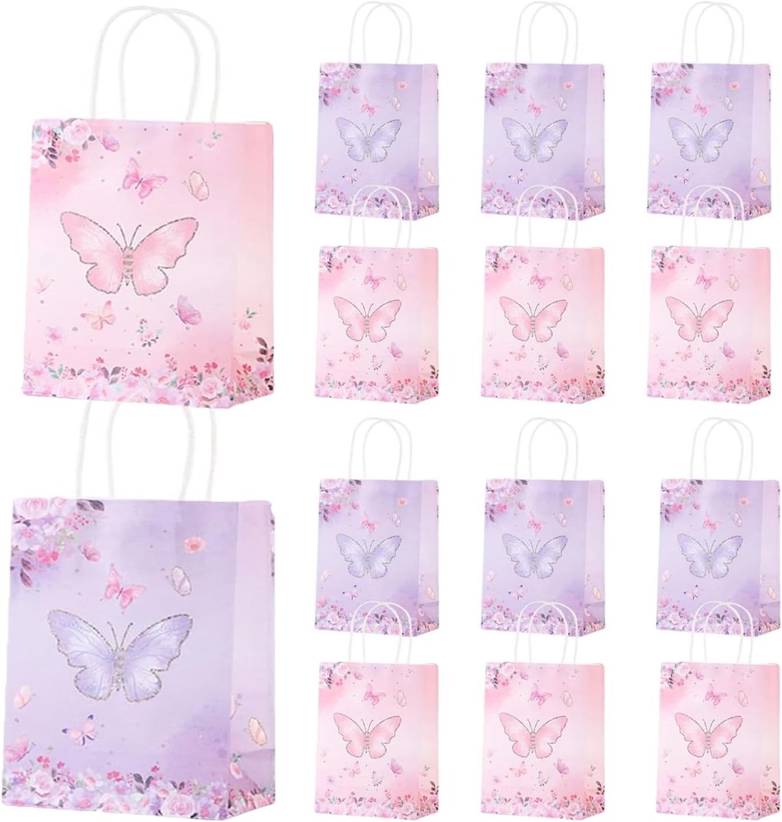 Papieren Zakjes voor Feestjes - 12 Stuks Vlinder Cadeauzakjes met Handvat voor Kinderen